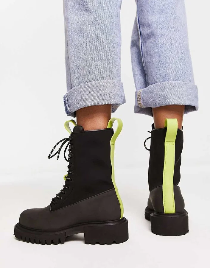 Rains combat lace up boots in black - Image 3
