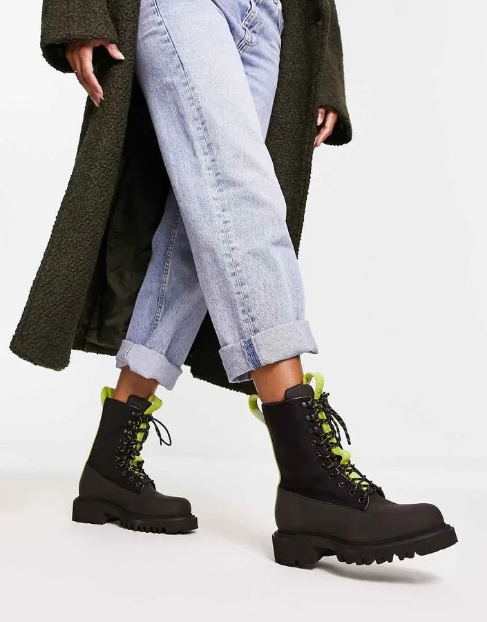 Rains combat lace up boots in black - Image 4