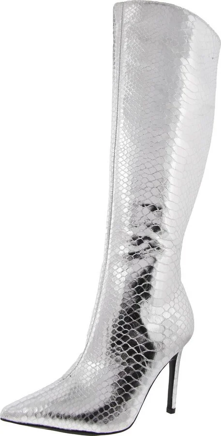Rajel Womens Snake Print Faux Leather Knee-High Boots
