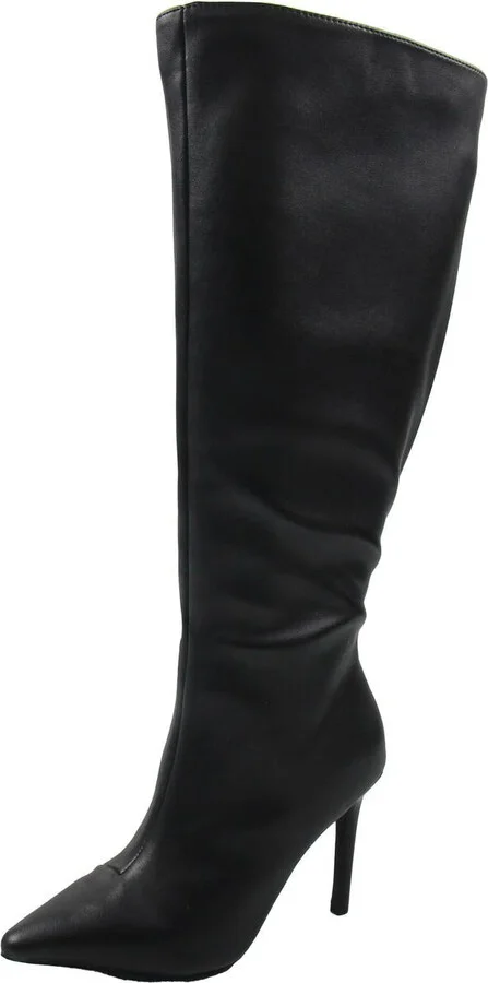RAJELP2 Womens Extra Wide Calf Faux Leather Knee-High Boots