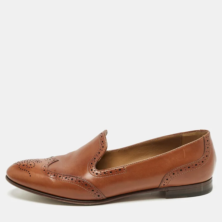 Ralph Lauren Brown Perforated Leather Quincy Loafers Size 41