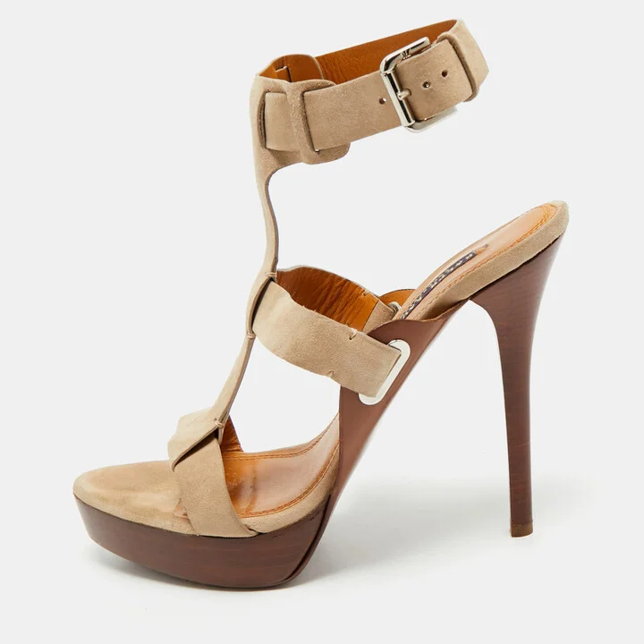 Ralph Lauren Collection Beige Suede Platform Sandals Size 39.5