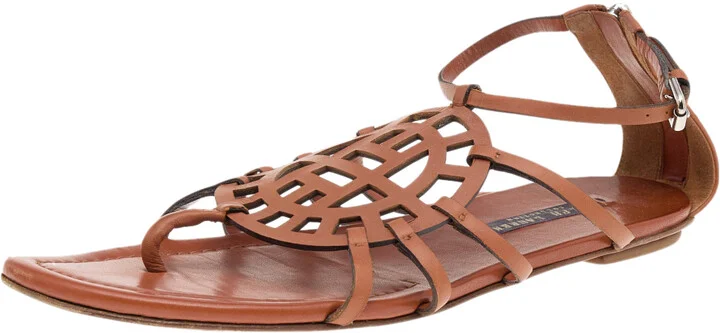 Ralph Lauren Collection Brown Leather Thong Flat Sandals Size 39.5