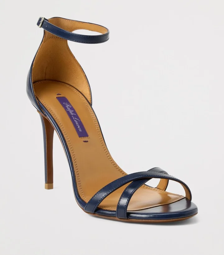 Ralph Lauren Collection Calf Leather Perrin Heeled Sandals 95 - Image 2