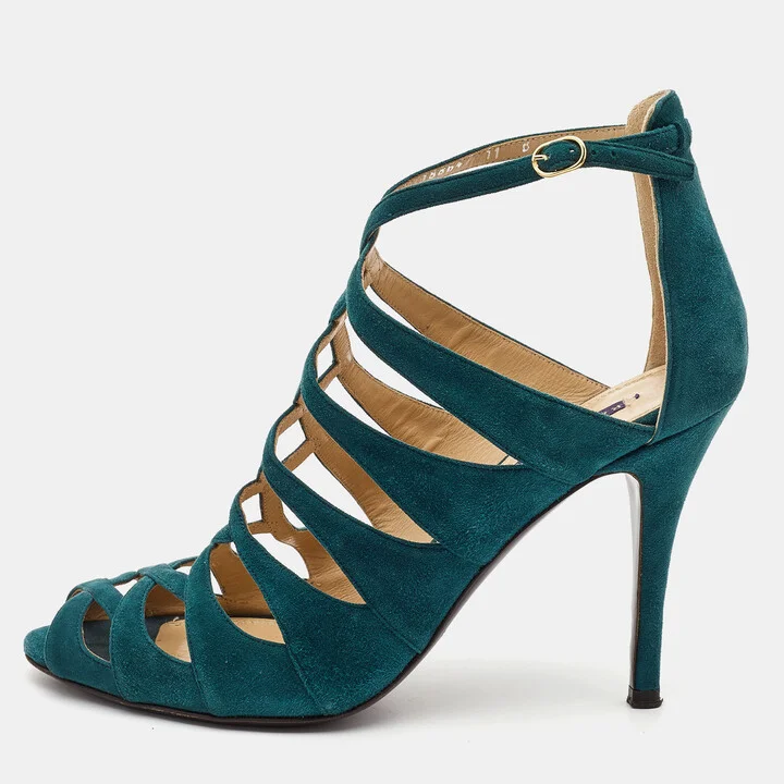 Ralph Lauren Collection Green Suede Ankle Strap Sandals Size 41.5