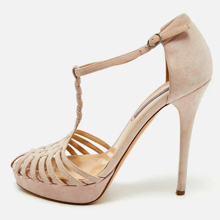 Ralph Lauren Light Purple Suede T Strap Platform Sandals Size 40