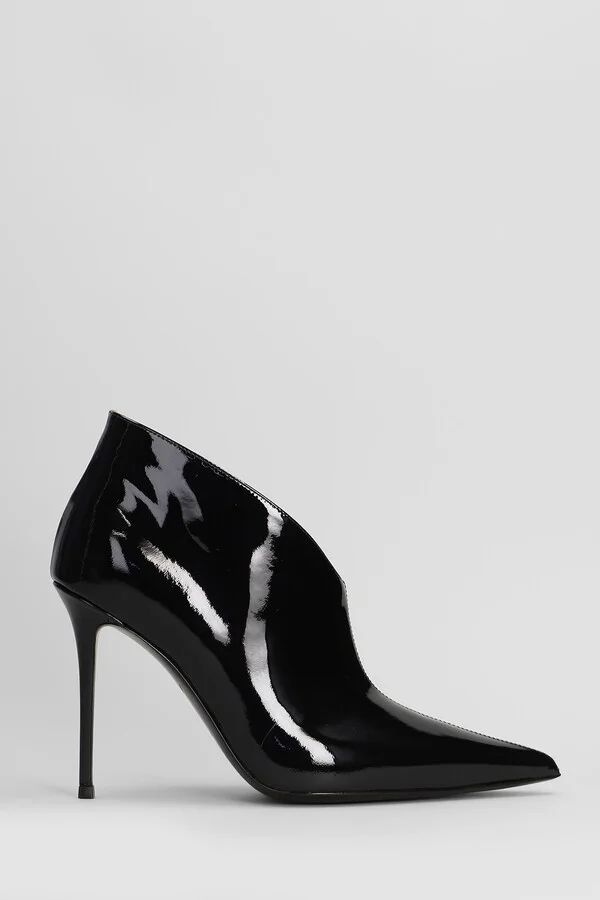 Raquel 105 High Heels Ankle Boots In Black Patent Leather