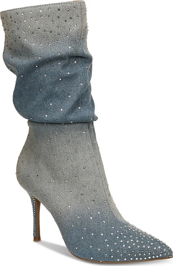 Raquell Womens Pointed Toe Rhinestones Mid-Calf Boots