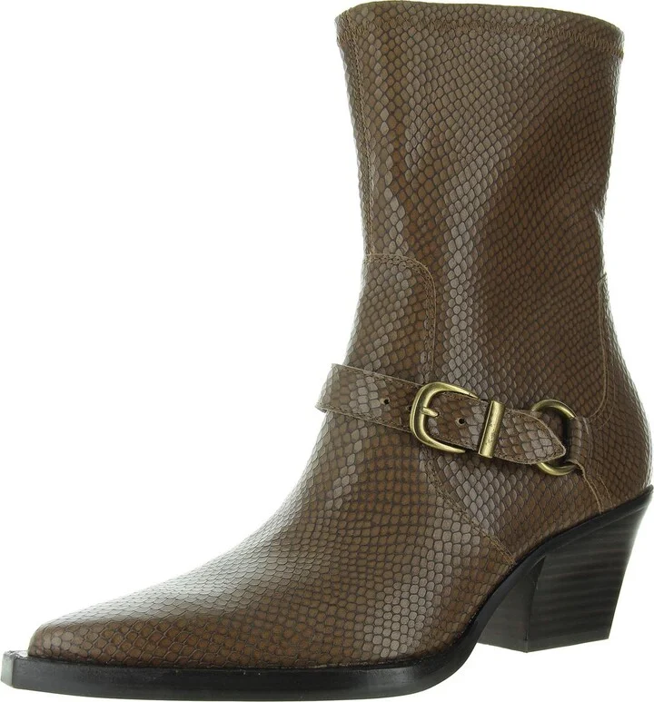RAVE Womens Buckle Leather Mid-Calf Boots