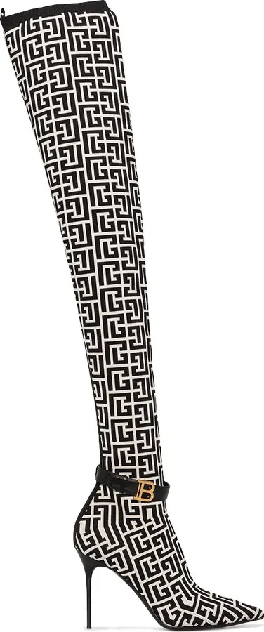 Raven monogram thigh-high boots