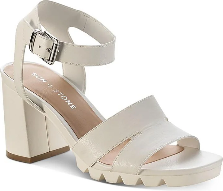 Raynaa Womens Faux Leather Stacked Heel Ankle Strap