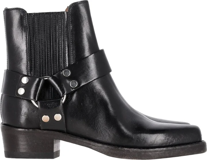 Re/Done Cavalry Harness Detail Ankle Boots in Black Leather