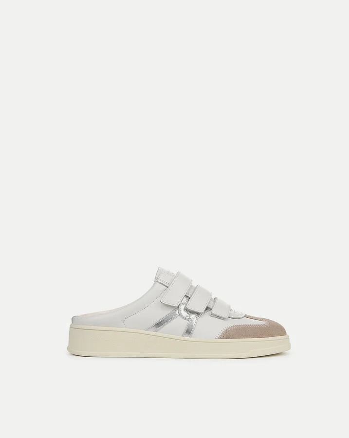 Reagan Velcro Mule White Silver