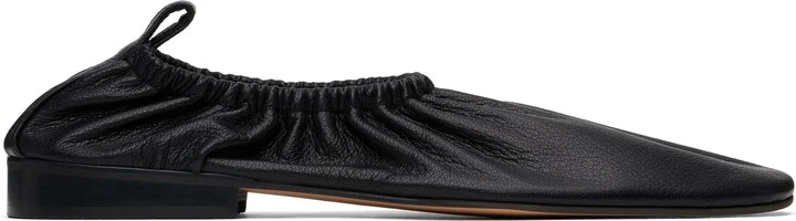 RECTO Black Gathered Slip-on Loafers