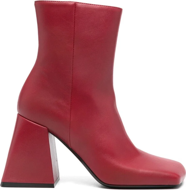 Red Ankle Boots With Mid Block Heel