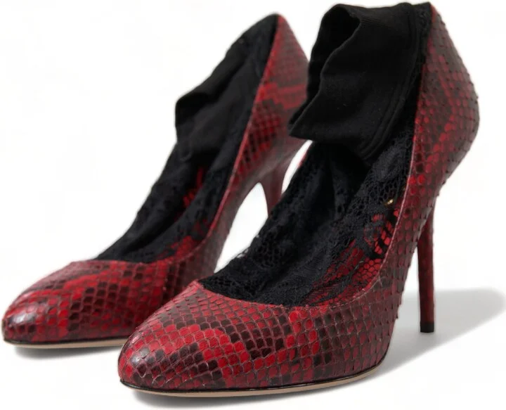 Red Ayers Leather Lace Socks Pumps Women's Shoes - Image 3