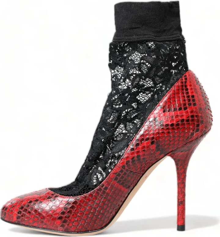 Red Ayers Leather Lace Socks Pumps Women's Shoes - Image 5