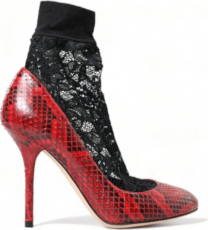 Red Ayers Leather Lace Socks Pumps Women's Shoes