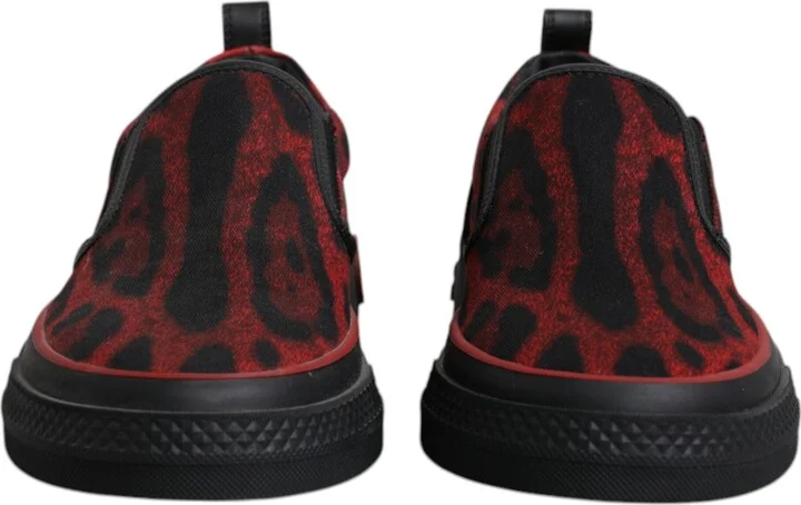 Red Black Leopard Cotton Men Low Top Sneakers Men's Shoes - Image 2