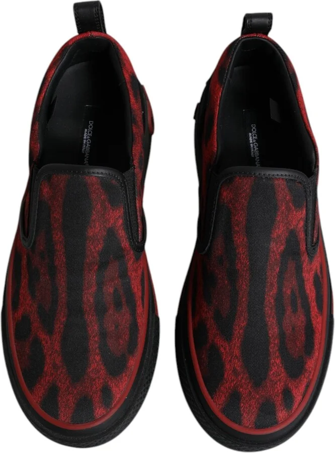 Red Black Leopard Cotton Men Low Top Sneakers Men's Shoes - Image 3