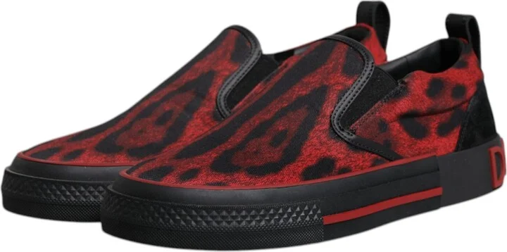 Red Black Leopard Cotton Men Low Top Sneakers Men's Shoes - Image 4