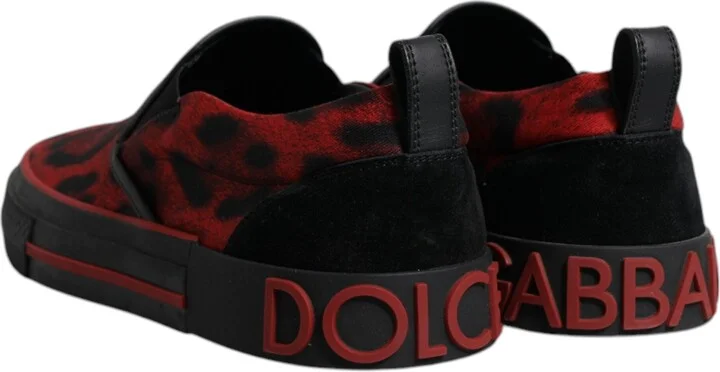 Red Black Leopard Cotton Men Low Top Sneakers Men's Shoes - Image 5