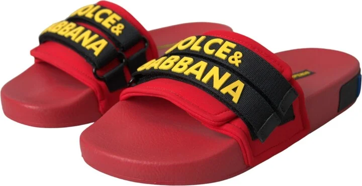 Red Black Logo Beachwear Flats Sandals Women's Shoes - Image 3
