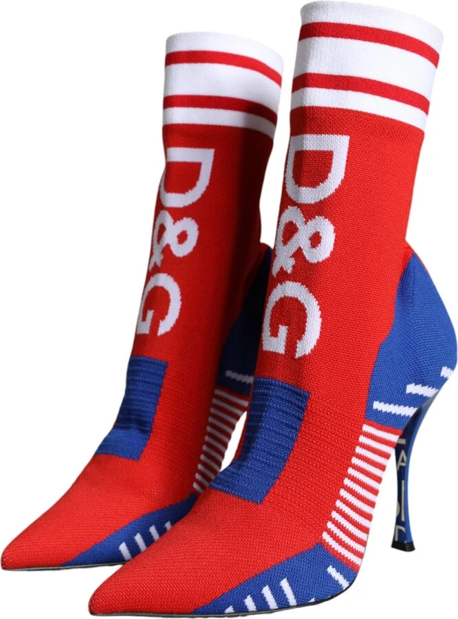 Red Blue Stretch Sock Style Ankle Boots Logo Women's Shoes - Image 3