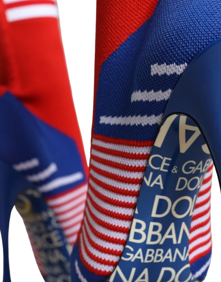 Red Blue Stretch Sock Style Ankle Boots Logo Women's Shoes - Image 6