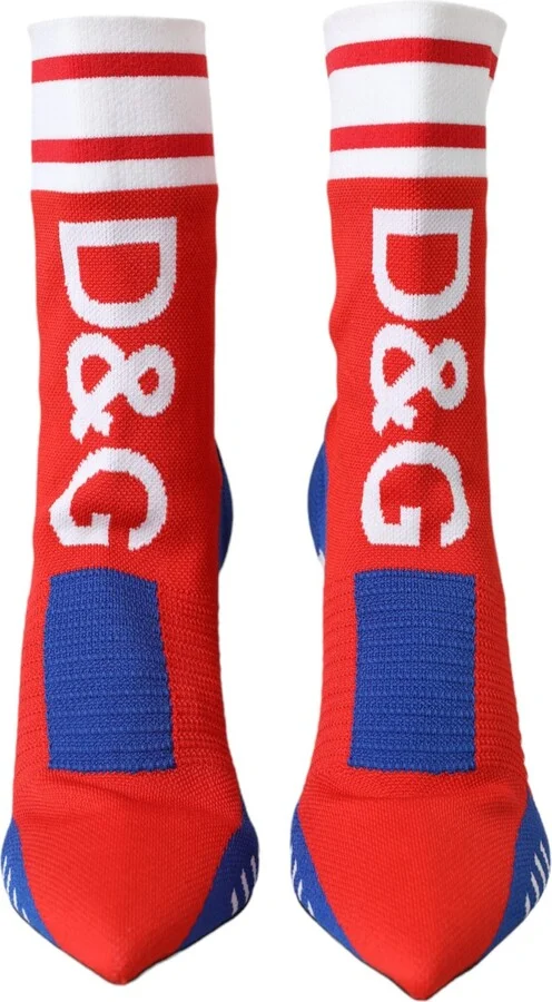 Red Blue Stretch Sock Style Ankle Boots Logo Women's Shoes - Image 2