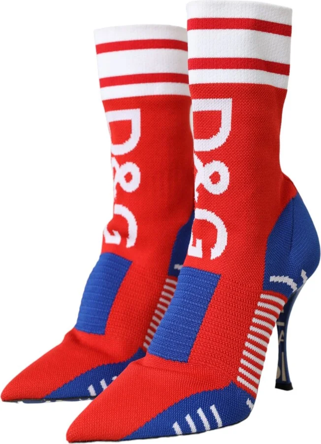 Red Blue Stretch Sock Style Ankle Boots Logo Women's Shoes - Image 3