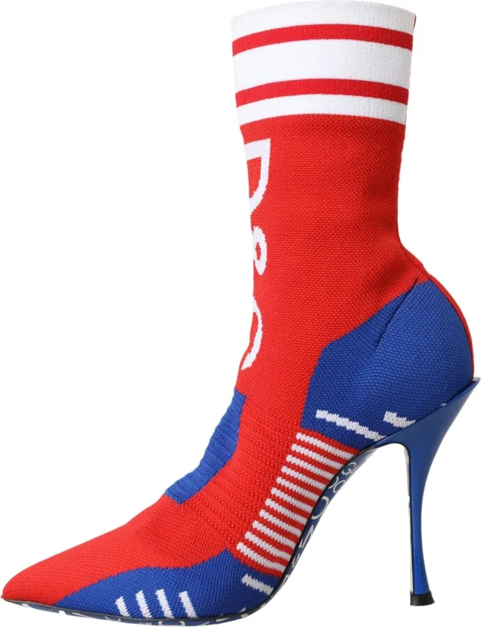 Red Blue Stretch Sock Style Ankle Boots Logo Women's Shoes - Image 5