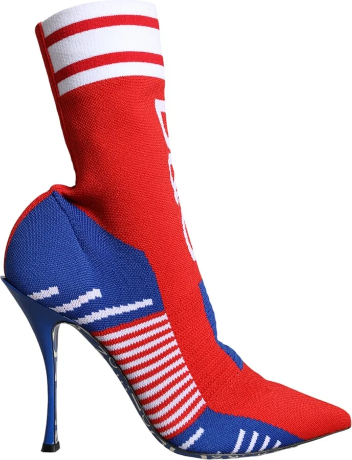 Red Blue Stretch Sock Style Ankle Boots Logo Women's Shoes