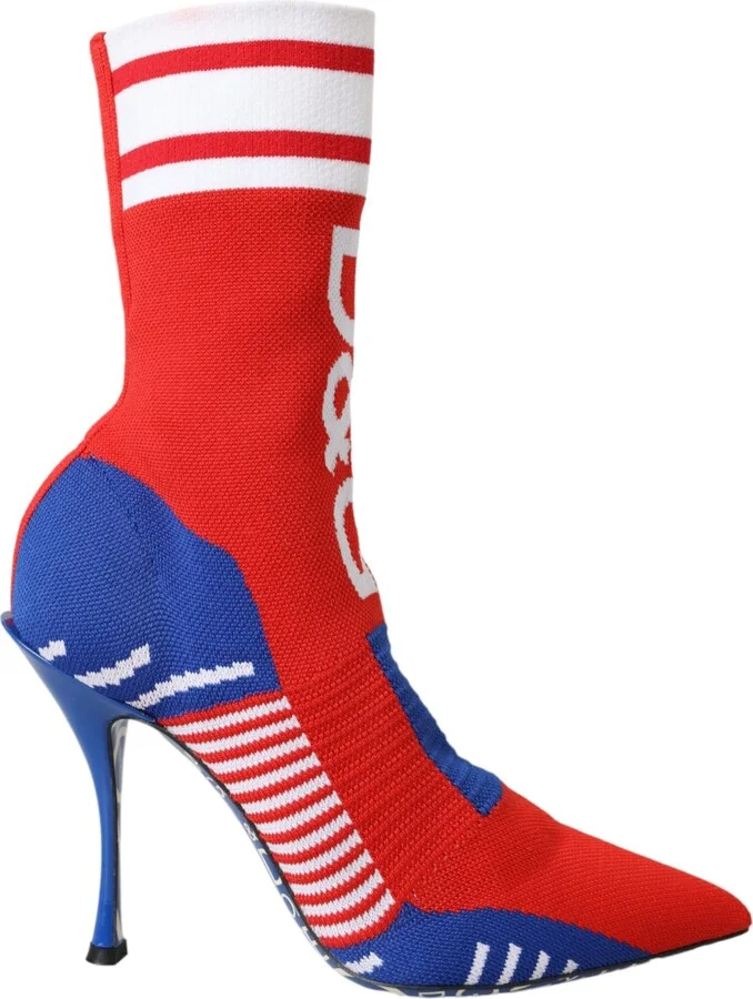 Red Blue Stretch Sock Style Ankle Boots Logo Women's Shoes
