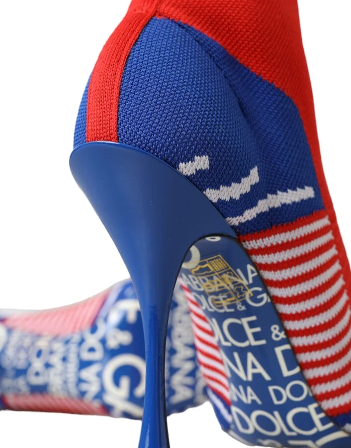 Red Blue Stretch Sock Style Ankle Boots Logo Women's Shoes (Pre-Owned) - Image 4