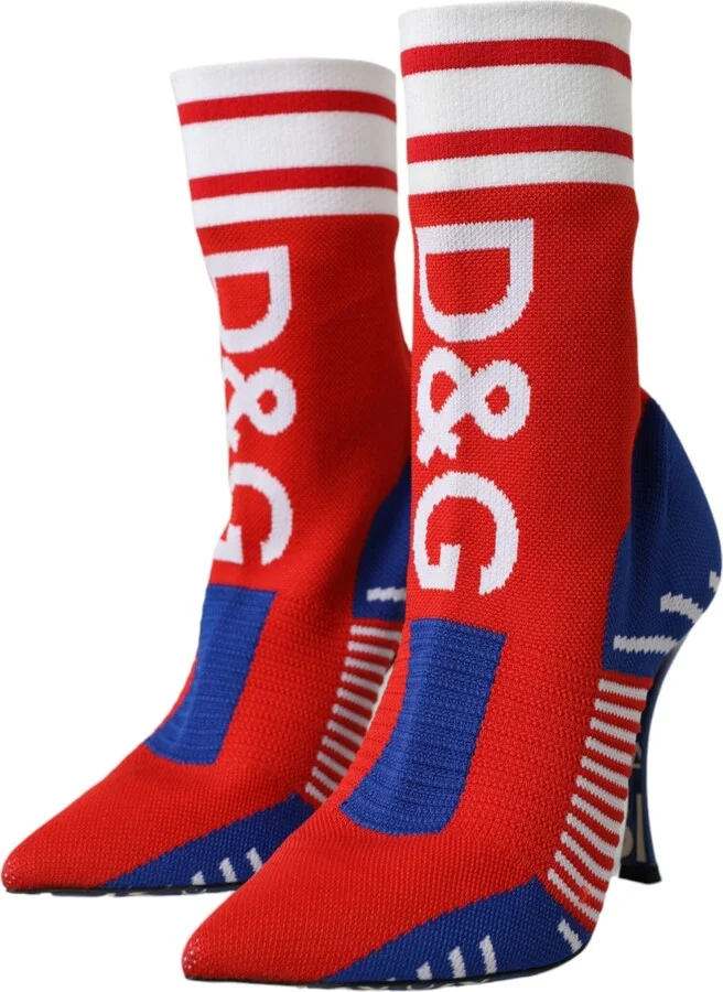 Red Blue Stretch Sock Style Short Boots Logo Women's Shoes - Image 3