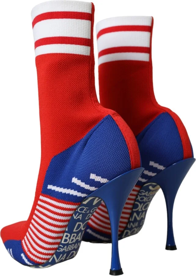 Red Blue Stretch Sock Style Short Boots Logo Women's Shoes - Image 4