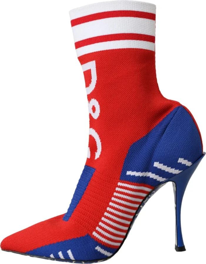Red Blue Stretch Sock Style Short Boots Logo Women's Shoes - Image 5