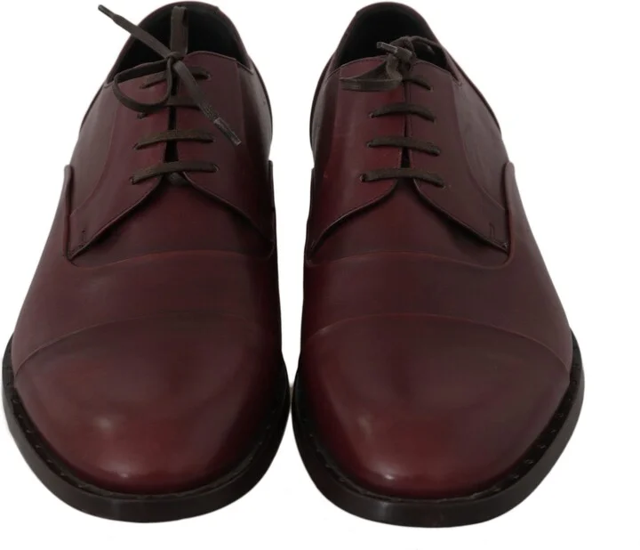 Red Bordeaux Leather Derby Formal Men's Shoes - Image 2