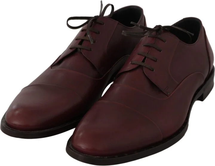 Red Bordeaux Leather Derby Formal Men's Shoes - Image 3
