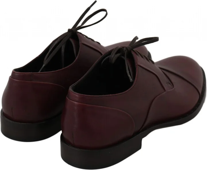 Red Bordeaux Leather Derby Formal Men's Shoes - Image 4