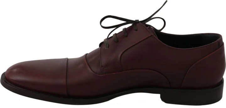 Red Bordeaux Leather Derby Formal Men's Shoes - Image 5