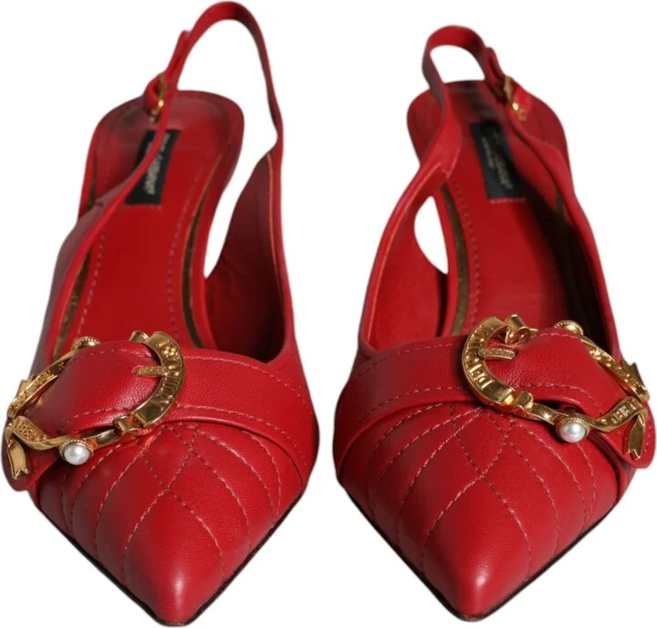Red Devotion Leather Heels Slingback Women's Shoes - Image 2