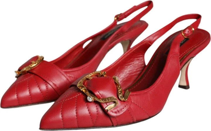 Red Devotion Leather Heels Slingback Women's Shoes - Image 3
