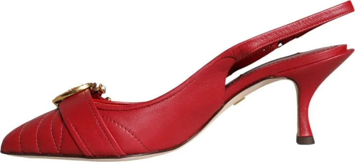 Red Devotion Leather Heels Slingback Women's Shoes - Image 4