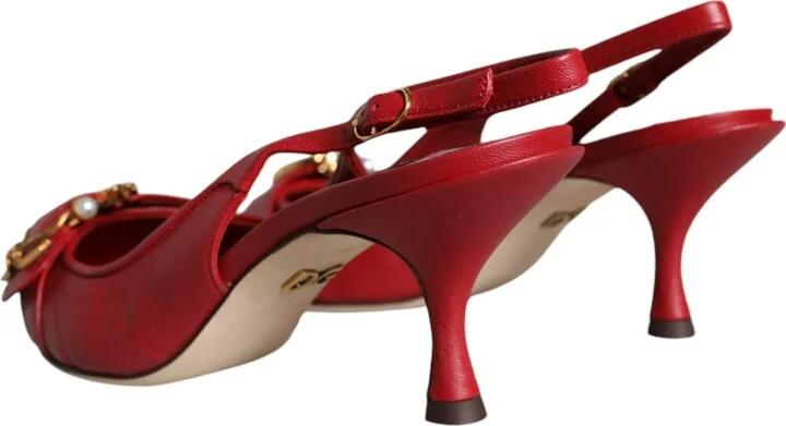 Red Devotion Leather Heels Slingback Women's Shoes - Image 5