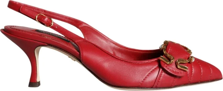 Red Devotion Leather Heels Slingback Women's Shoes