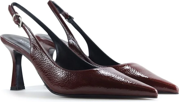 Red Emilia Low Slingback Stilettos, Bordeaux Patent - Image 2