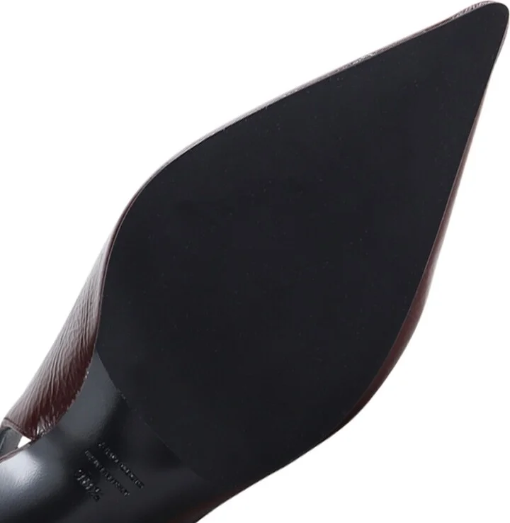 Red Emilia Low Slingback Stilettos, Bordeaux Patent - Image 3