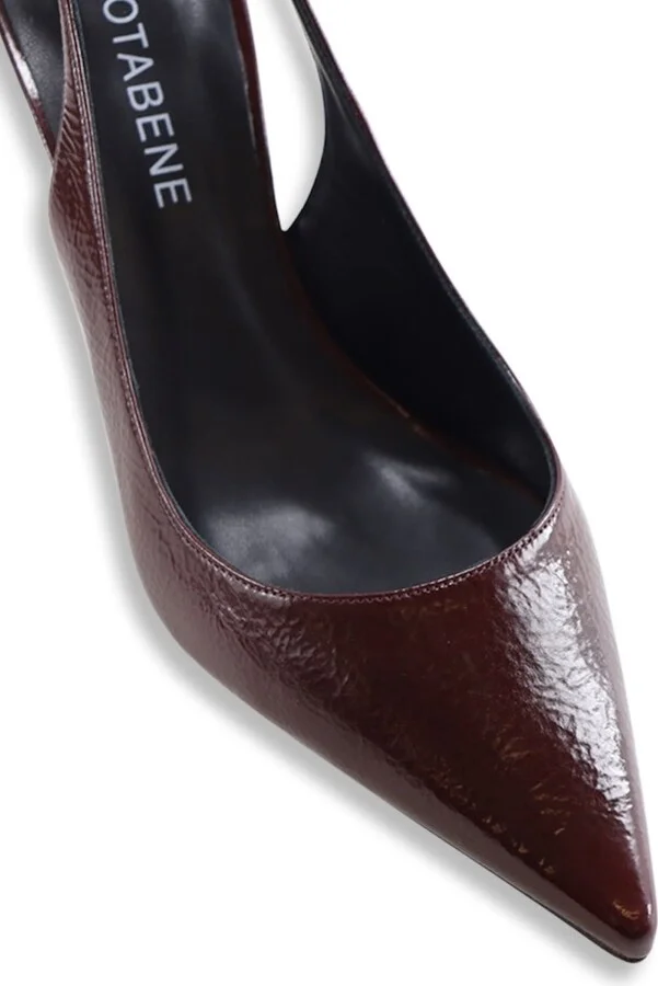 Red Emilia Low Slingback Stilettos, Bordeaux Patent - Image 5